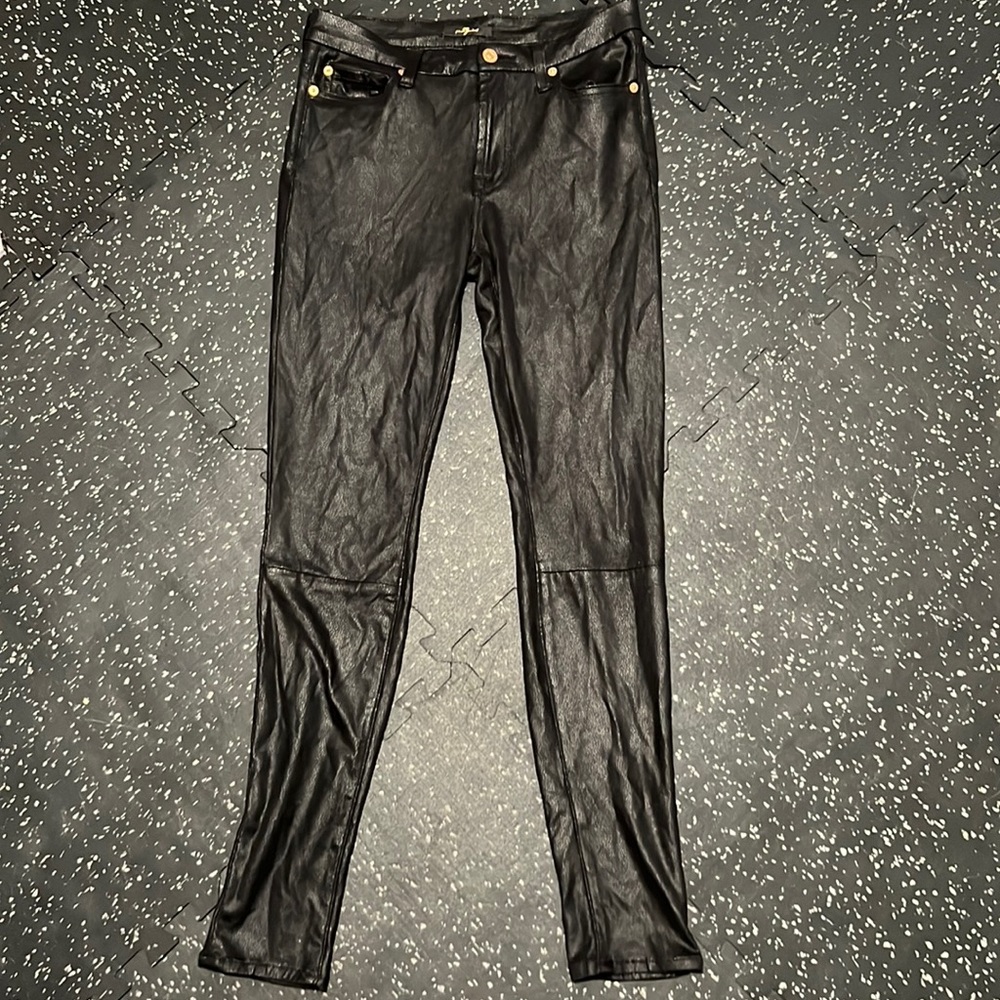 7 For All Mankind Waxed Skinny Jeans, Black, Size 27